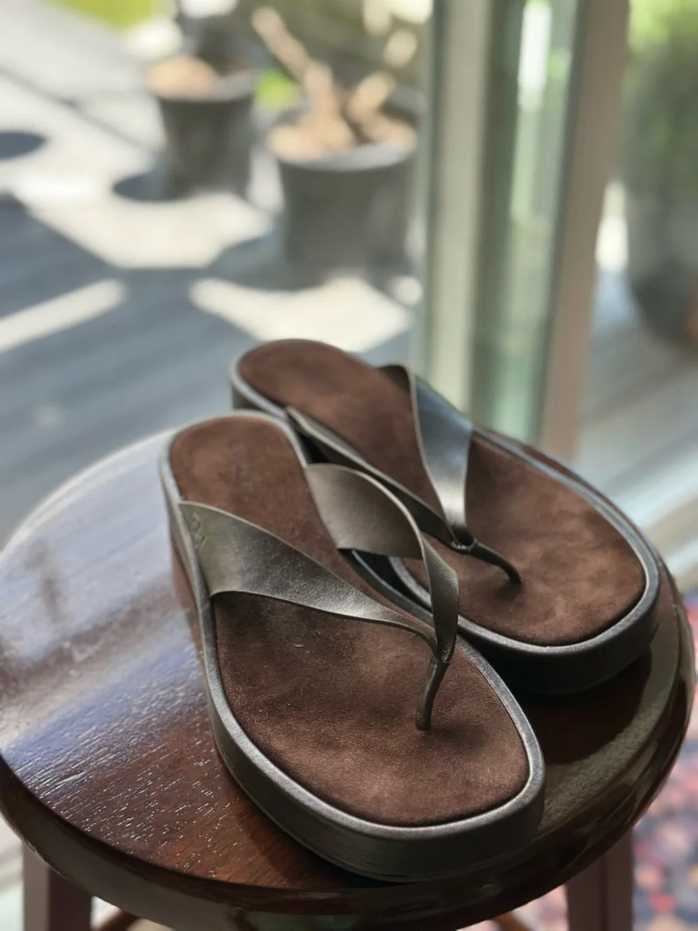 Reformation Eden Platform Thong Espresso Leather Suede Sandals Shoes